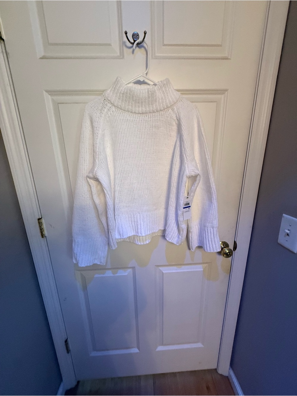 DKNY Jeans White Ribbed Turtleneck Sweater Knit Chunky Size XL